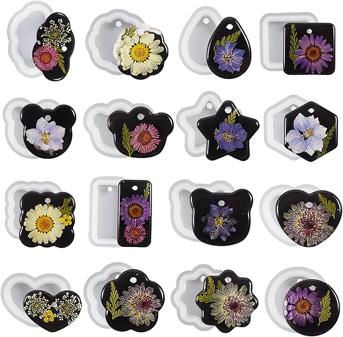 16 Pack Pendant Mold Earring Mold Rectangle Pendant - Resin Casting Silicone Molds for Home Decor & Candle Making Wave Spiral Mold