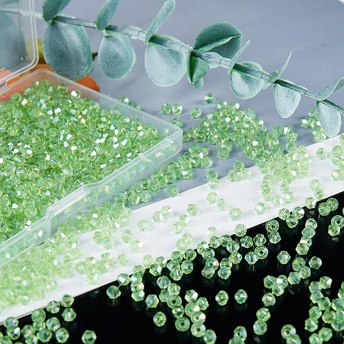 1200PCS 3mm Bicone Crystal Glass Beads for Jewelry Making, Sparkling Mini Beads for Suncatchers, DIY Bracelets & Craft Projects (Green)