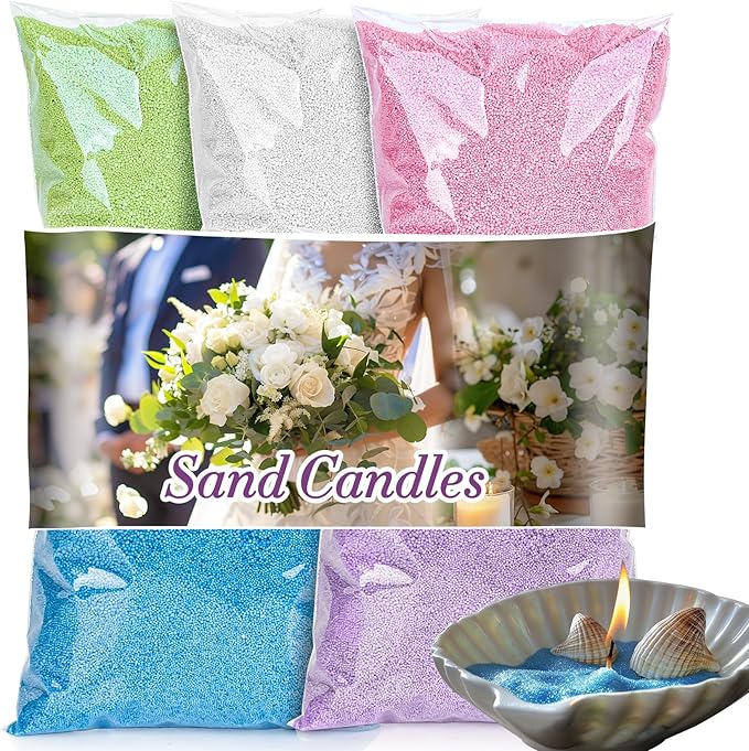 Sukh Candle Sand and Wicks - 430G(0.94lb) Sand Candles with Wicks Green, White, Pink, Blue, Purple Refillable Candle for Weddings, Parties