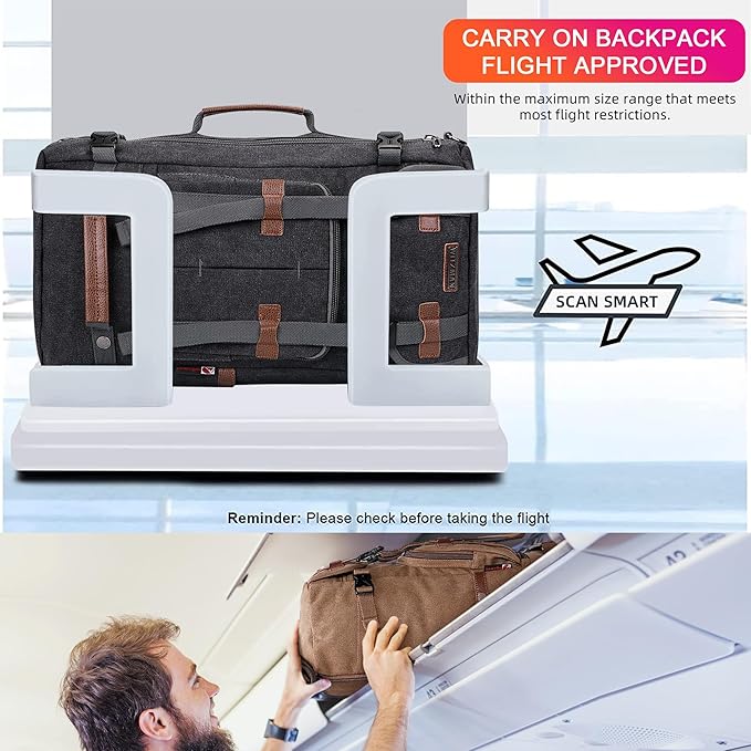 WITZMAN Canvas Backpack Vintage Travel Backpack Large Laptop Bags Convertible Shoulder Rucksack(A519-1 Black)