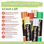 TECKWRAP Glitter Vinyl Shimmer Adhesive Craft Vinyl, 1ft x 5ft Roll - Permanent Glitter Vinyl for Craft Cutting Machines - Ideal for Scrap-Booking, Decals, DIY Projects, Home Decor, Red