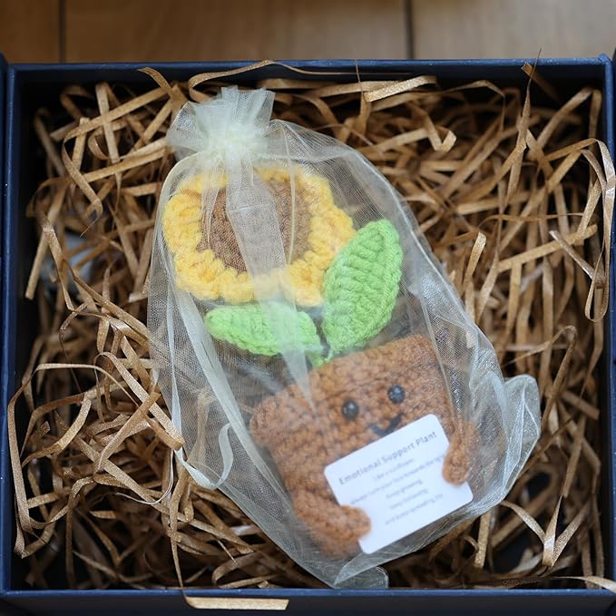 Inspirational Gifts for Women, Positive Crochet Animals, Emotional Support Home Decor Knitting Flower, Handmade Crochet Sunflower Motivational Gifts for Women