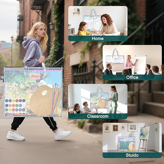 Art Portfolio Case 19x25 Portfolio Folder for Artwork Poster Storage Bag with Zipper & Handle & Clear Label Sleeve Waterproof File Folder Organizer for Bulletin Board/Cross Stitch/Travel/Office