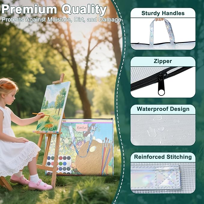 Art Portfolio Case 19x25 Portfolio Folder for Artwork Poster Storage Bag with Zipper & Handle & Clear Label Sleeve Waterproof File Folder Organizer for Bulletin Board/Cross Stitch/Travel/Office