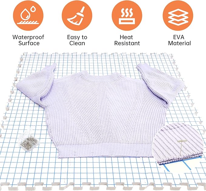 Iswabard Blocking Mats for Knitting & Crochet Projects Crochet Blocking Board 9 Pack, Thickness 0.7 inches,150 T-Pins and 1 Storage Bag, Blocking Board for Crocheting Knitting Blocking Mats and Pins