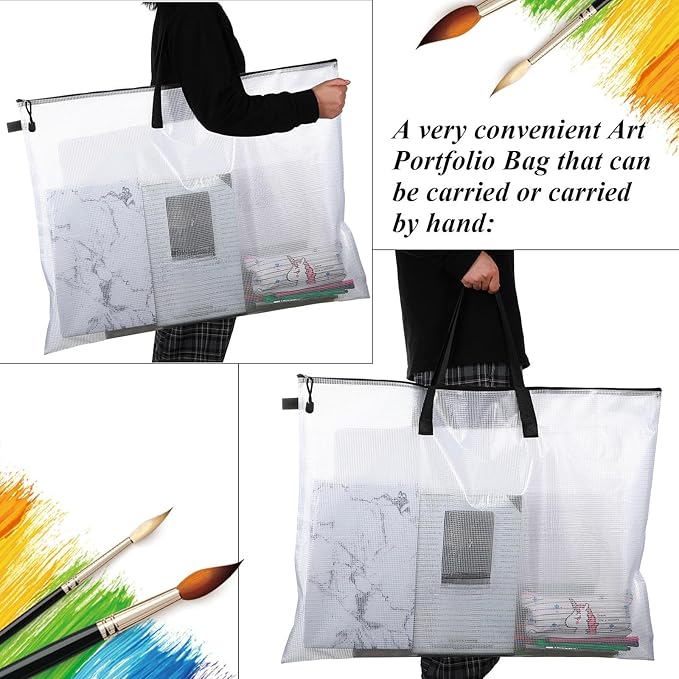 Frienda 10 Pieces Art Portfolios Bags Waterproof Portfolios Posters Storage Supply Bags with Zipper and Handle for Art Artworks, Bulletin Boards, Charts and Teaching for Back to School (24x36 Inches)