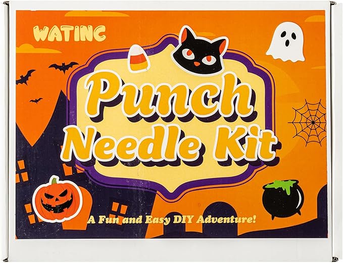 WATINC Christmas Punch Needle Coaster Kits - 23Pcs Easy Art Work Decor Craft Supply for Beginners, DIY Set of 6 Pattern Tufted Pads with Adhesive Felt Yarns Tools Coaster Holder Instruction (Orange)