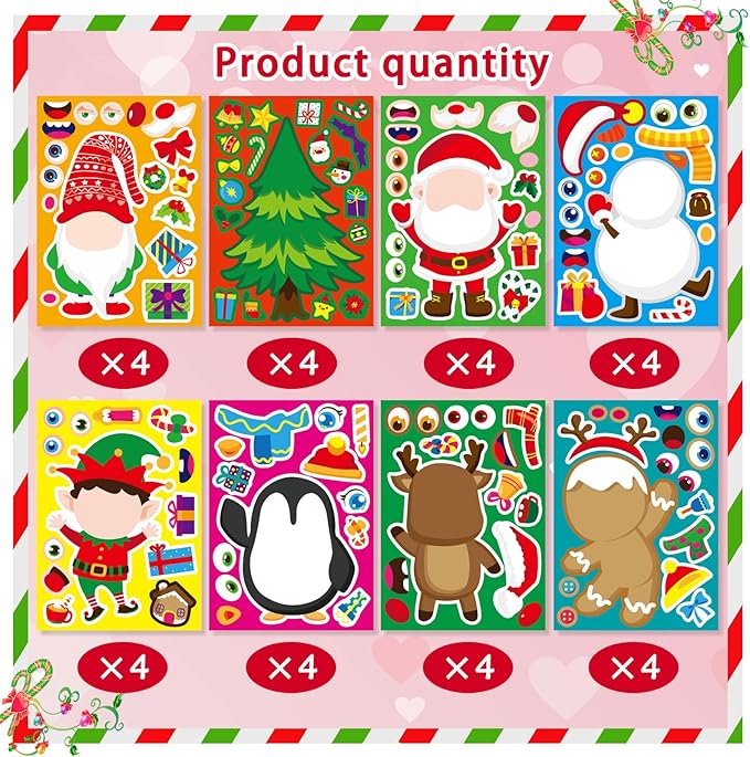 Christmas Stickers 36 PCS for Kids Make a Face Stickers, Make Your Own Christmas Sticker DIY Mix and Match Christmas Party Games Sticker Decorating Party Favors Supplies for School Student Awards