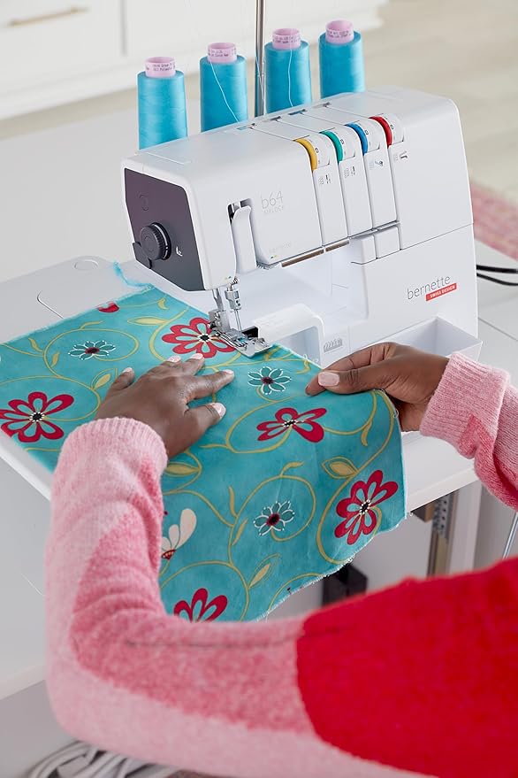 Bernette B64 Airlock Serger Overlocker with Air Threading | 1300SPM, 16 Stitches, Free Arm, LED Light, Free Hand System | 6 Overlock Foot Kit Extension Table