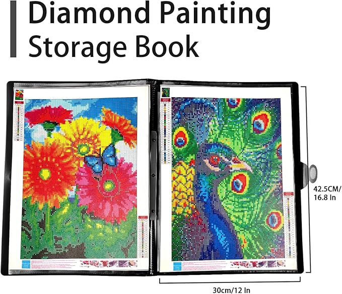 TTPOLONG A3 Diamond Painting Storage Book, Diamond Art Portfolio Book 30 Pags Clear Pockets Plastic Sleeves（16.8X12.5 Inch)