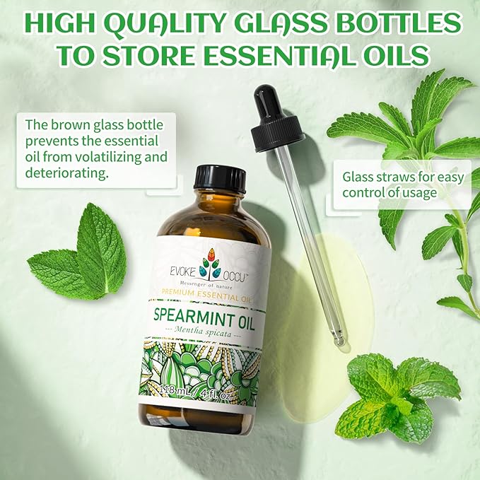 EVOKE OCCU Spearmint Oil for Inhibit Facial Hair Growth, Air Freshening, Added to Creams & Lotions - 4 Fl Oz