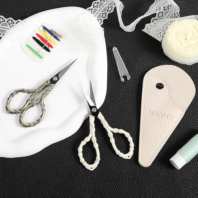 Sewing Scissors Small Sharp Vintage Embroidery Scissors, Tip Detail Thread Cutting Scissor for Craft Needlework Cross Stitch Daily Use Travel Shears with Cover