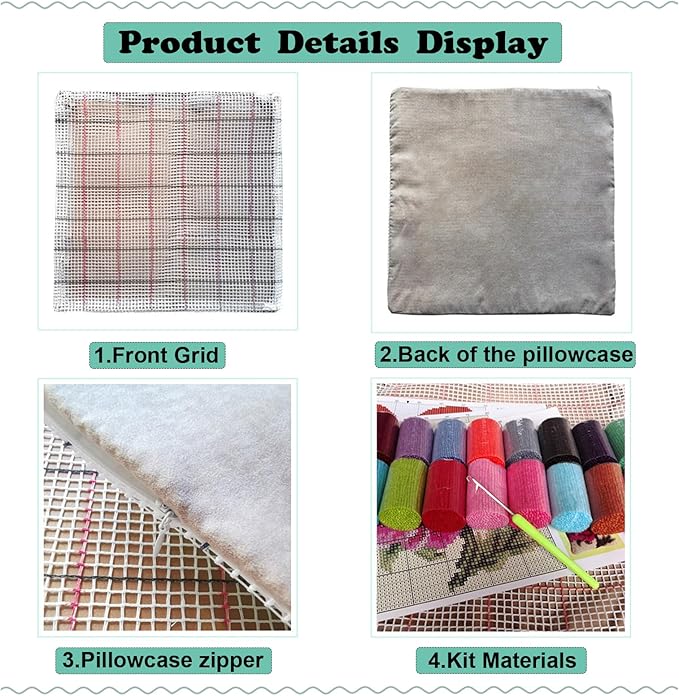 Vin Elladat Latch Hook Kit for Adults Santa Claus DIY Throw Pillow Cover Crochet Yarn Kits Needlework Crafts Arts Christmas Home Decor 17X17inch (BZ631)