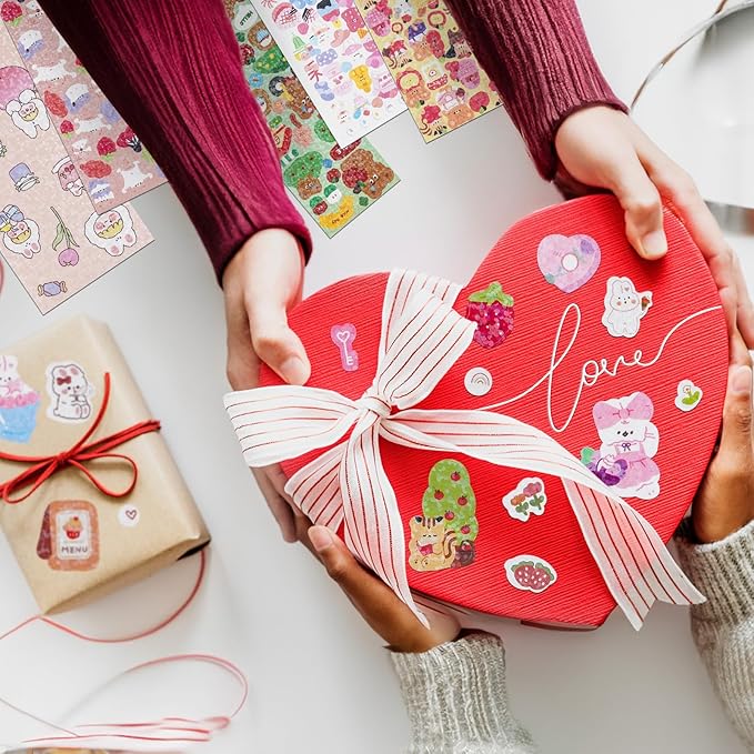 60 Sheets Korean Deco Stickers Kpop Photocard Stickers Decorative Stickers Ribbon Heart Cute Butterfly Stickers for Scrapbooking Photocards Binder Art Crafts Journaling