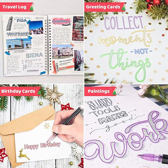 ZSCM QUALITY DECIDES THE FUTURE Stocking Stuffers, Shimmer Outline Glitter Markers, Chriatmas Stocking Stuffers Gifts Trendy Stuff，12 Super Squiggles Metallic Glitter Pens For Chriatmas Gifts