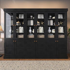 Vyre 71" Tall Farmhouse Bookshelves with Glass Doors, Set of 3 – Large Modular Bookcase with Adjustable Shelves, Storage Cabinet for Living Room, Kitchen, Home Office, Black