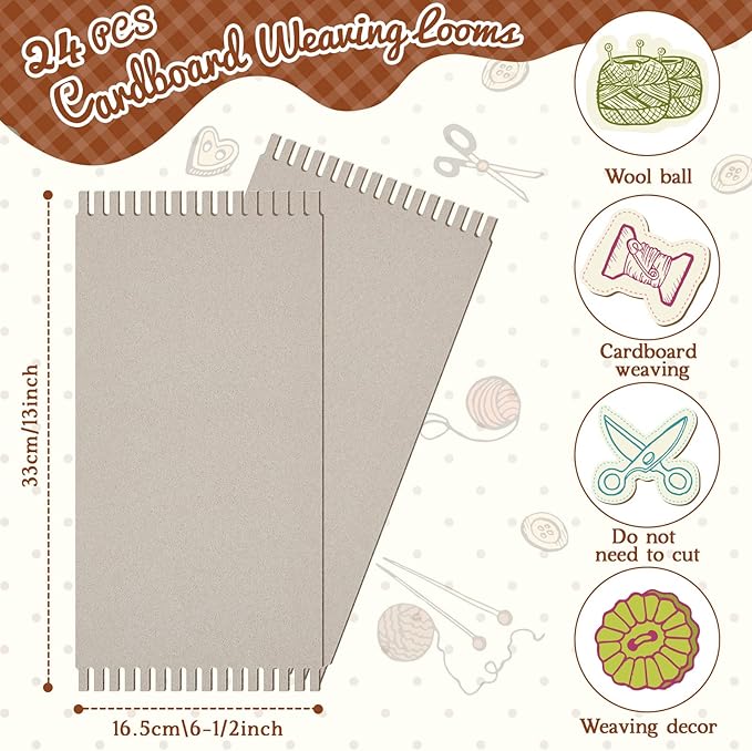 Pajean 24 Pack Cardboard Weaving Looms Weaving Wide Notch Loom Boards Loom for Beginners Knitting Sewing Crochet Basket Jewelry Arts Crafts, 6-1/2 x 13 Inch