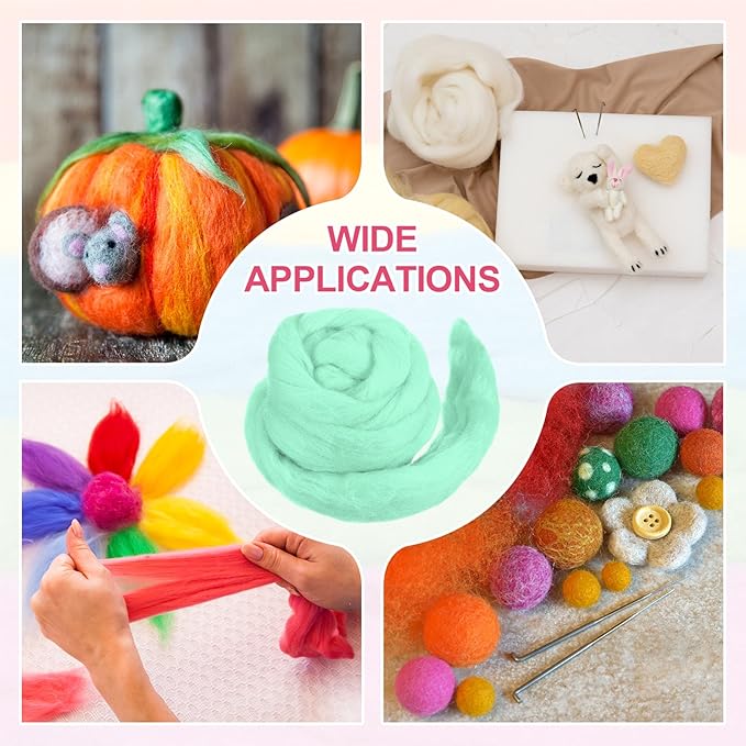 MECCANIXITY Wool Roving Yarn Soft Felting Wool 50g/1.76oz Pure Chunky Roving Yarn for Needle Felting Knitting Blanket Spinning Weaving Art DIY Craft Light Sky Blue