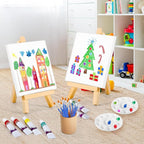 10 Pack Mini Canvas and Easel Set, 4 X 4 inch Canvas for Drawing, 18 Acrylic Paint Set with 20 Brushes & 2 Paint Trays, Art Painting Kits for Birthday Party Favors