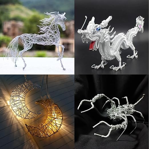 4 Pcs Aluminum Craft Wires, 3mm*10m, 2mm*5m, 1.5mm*5m, 1mm*5m, Bendable Craft Wire for Sculpting Armature DIY Jewelry Making (Silver)