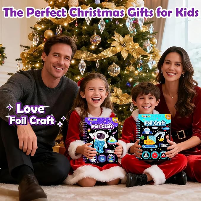 FUNNYB&G Foil Art Craft for Kids - Christmas Crafts Gift Party Favors Stocking Stuffers for Kids Fun Art Supplies Creative Birthday Gift Travel Toys for Girls Boys 4 5 6 7 8 9 Years Old (Space)