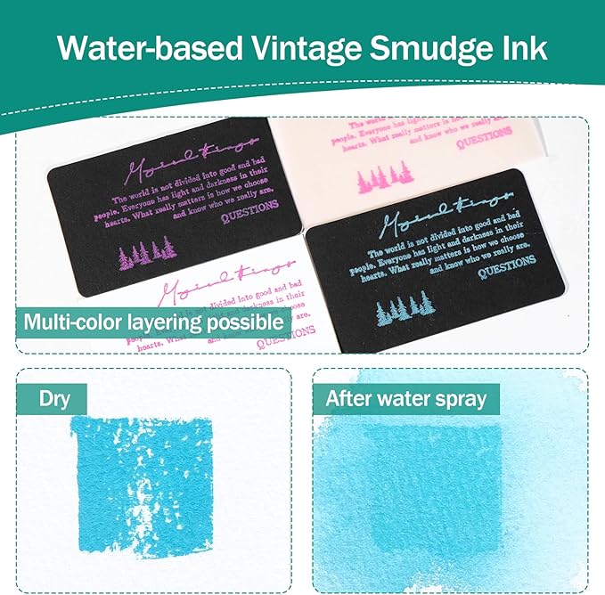 CraftyManor Masked Impression Mini Ink Pads for Stamps, Water Based Smudge Chalk Stamp Pad for Scrapbooking, Journaling, Card Making, DIY Craft Scrapbook Supplies for Adults (8 Colors)