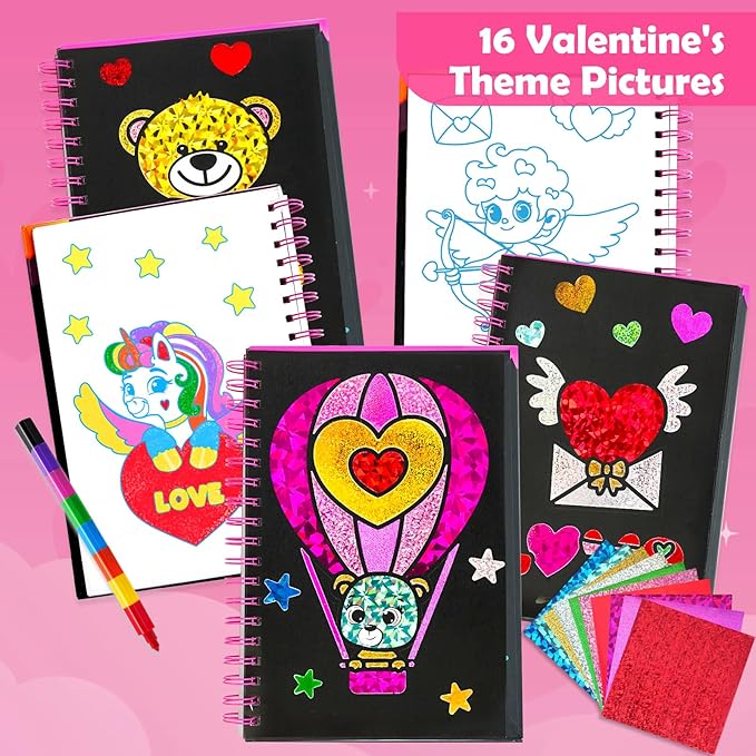 FUNNYB&G Foil Art Craft for Kids - Valentine's Day Crafts Gift 2026 Party Favors Classroom Gift Exchange Art Supplies Creative Birthday Travel Toys for Girls Boys 4 5 6 7 8 9 Years Old(Valentine's)