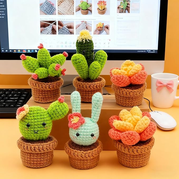 YosaiHom Crochet Kit for Beginners, 6 Pack Crochet Starter Kit with Step-by-Step Video Tutorials, DIY Knitting Supplies, Crochet Plants Kit for Adults, Mom and Girls