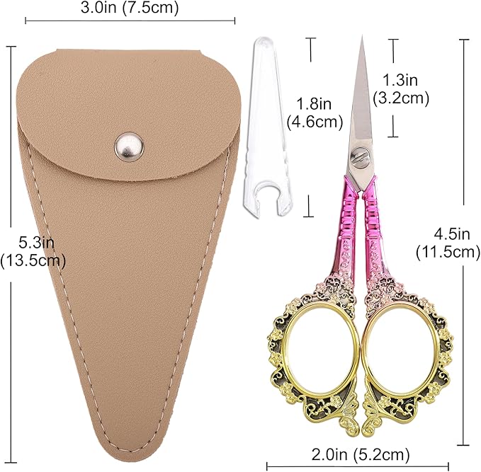 Sewing Embroidery Scissors, Sharp Tip Crochet Scissor with Cover for Craft Artwork Needlepoint Cross Stitch Thread Yarn Paper Cutting Handicraft DIY Tools, 4.5in Pink Shears