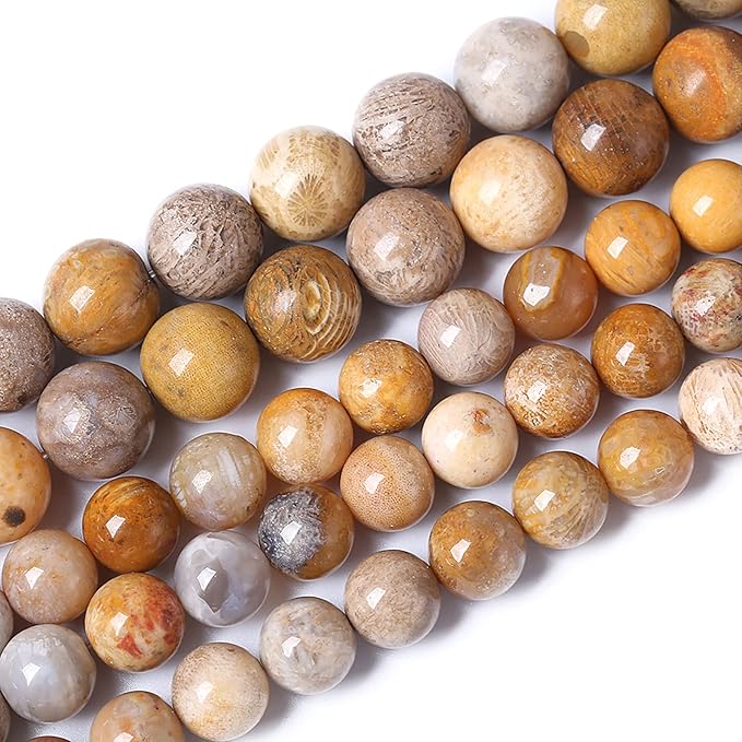 90pcs 8mm Natural Coral Jade Chrysanthemum Stone Beads Round Loose Beads for Jewelry Making,DIY Bracelet Necklace 32" 2 Strands