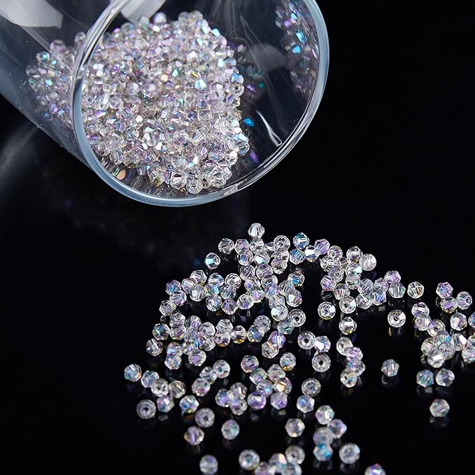 1200PCS 3mm Bicone Crystal Glass Beads for Jewelry Making, Sparkling Mini Beads for Suncatchers, DIY Bracelets & Craft Projects (AB Phantom Purple)