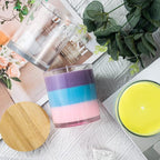 Creahaus 10oz, 16 Pack Thick Candle Jars with Bamboo Lids for Making Candles, Bulk Clear Empty Glass Candle Containers & Sticky Labels, Warming Labels Kit, Heat Resistant Candle Vessels