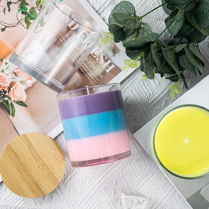 Creahaus 10oz, 16 Pack Thick Candle Jars with Bamboo Lids for Making Candles, Bulk Clear Empty Glass Candle Containers & Sticky Labels, Warming Labels Kit, Heat Resistant Candle Vessels