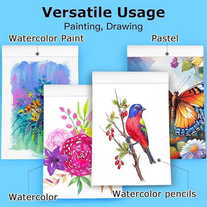 Hapikalor Watercolor Paper Pad, 9"x12" 140lb/300gsm Artist Drawing Sketch Book, Paper Pad, Art Journal, Arts and Crafts Supplies for Adults Kids, Paint Set, Colors, Canvas Painting, Watercolors, Blue