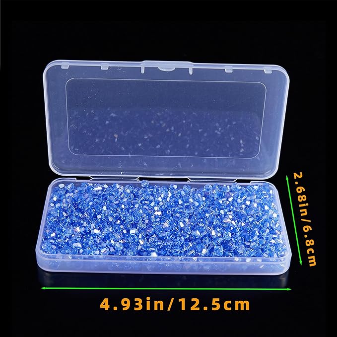 1100PCS 4mm Bicone Crystal Glass Beads for Jewelry Making, Sparkling Mini Beads for Suncatchers, DIY Bracelets & Craft Projects(Light Blue)