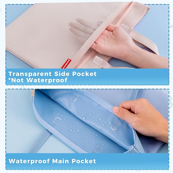 Pendancy Mesh Zipper Pouch A3 Size, Large Double Pocket Waterproof File Bag with Handle, 13x17 in Foldable Document Storage for Puzzle Project/Cross Stitch/Travel/Office（Advanced Blue）