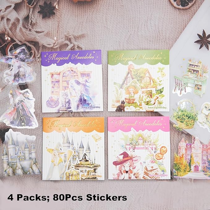 Magic-Themed PET Sticker Set, 80PCS Fantasy Adventure Stickers for Scrapbooking, Journaling, DIY Crafts, and Art Supplies
