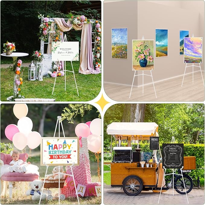 1 PCS White Easel Stand for Wedding Sign Stand, 65 Inch Adjustable Metal Easels for Display, Portable Folding Easel for Wedding, Display Show, Arts, Poster with Portable Bags