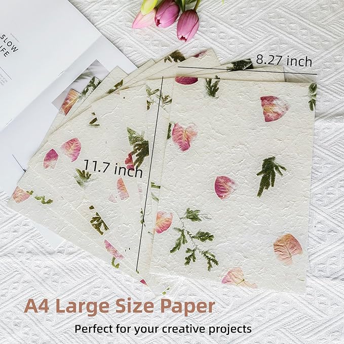 Handmade Botanical Craft Paper - 30 Sheets 8.27x11.7Inch Art Paper for Watercolor,Wedding Invites,Scrapbooking - Vintage Textured Designs for DIY,Gift Wrapping & Cultural Projects A4