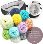 Designer Stitch Happy Crocheting Kit: 52 Piece Crochet Kit for Beginners & 7 Pocket Yarn Bag, Signature Yarn Storage - Black