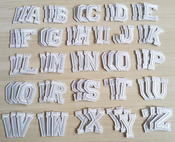 1.9 inch Iron on Letter Patches 78 Pieces, A-Z Embroidered Alphabet Patches for Clothing Jackets Hats Backpacks Jeans White