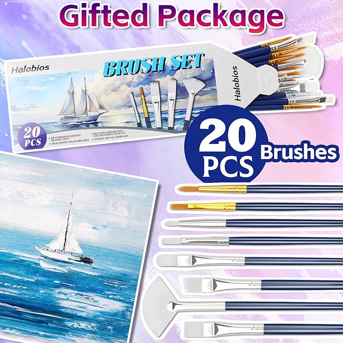 Paint Brushes Set, 20PCS Painting Brushes Different Types of Brushes for Acrylic Paint, Watercolor, Oil, Paint Brushes Bulk for Nail, Face Art, Craft, Rock Painting and School Project