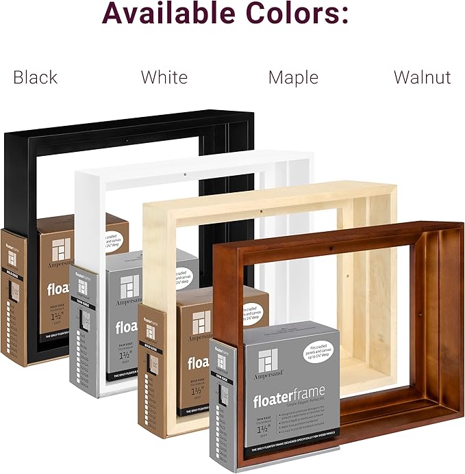 Ampersand Floaterframe Readymade Frame for Flat and 1 1/2" Deep Wood Panel and Canvas Artwork, Paintings, Prints, and More, 16"x20", Walnut Bold