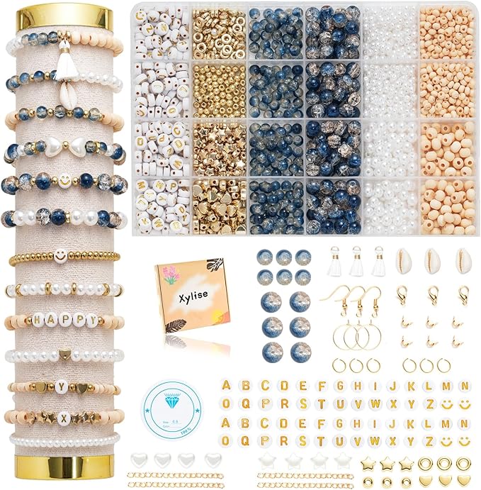 Xylise 6mm/8mm Crackle Glass Beads Bracelet Making Kit Crystal Glass Beads Jewelry Making Kit, Friendship Bracelet kit for DIY Crafts Gifts