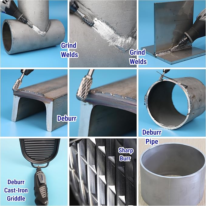 10 Pcs Carbide Burr Set 1/8" Shank Compatible with Dremel Milwaukee Bits Rotary Tools Attachment Kit Rasp Drill File Accessories Metal Wood Stone Steel Grinding Carving Cutting Polishing