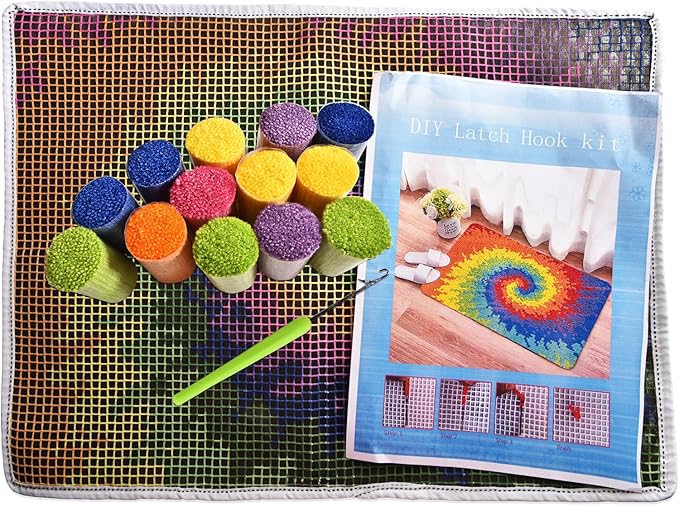 kingsea Latch Hook Kits DIY Crochet Needlework Crafts Color Printed Rug Cover Cushion Carpet, Latch Hook Kits for Adults Teen Home Decoration, Rainbow Roll - 20"X 15"