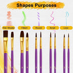 Acrylic Paint Brushes Set, 50Pcs Round Pointed Tip Artist Paintbrushes for Acrylic Painting Oil Watercolor Canvas Boards Rock Body Face Nail Art, Halloween Pumpkin Ceramic Crafts Supplies，Purple
