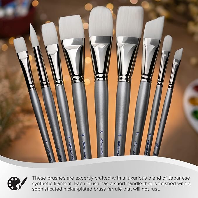 Silver Brush Limited SW-1521S Silverwhite Detail Set, 4pc Short Handle Professional Premium Artist Painting Set for Watercolor, Gouache, Inks, Dyes, Acrylics, Script Liner, Stroke, and Round Brushes