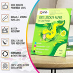 Printable Vinyl Sticker Paper for Laser Printer - Matte White - 50 Self-Adhesive Sheets - Waterproof Decal Paper - Standard Letter Size 8.5"x11"