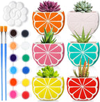 Pasimy 6 Set DIY Ceramic Succulent Planter Pots Paint Your Own Flower Pots Craft Kit Unpainted Bisque Paintable Flowerpot with Brush Palette Ready to Paint for Family Activity Gift(Orange)